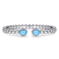 925 Sterling Silver Rock Crystal  Turquoise Open Bangle Bracelet