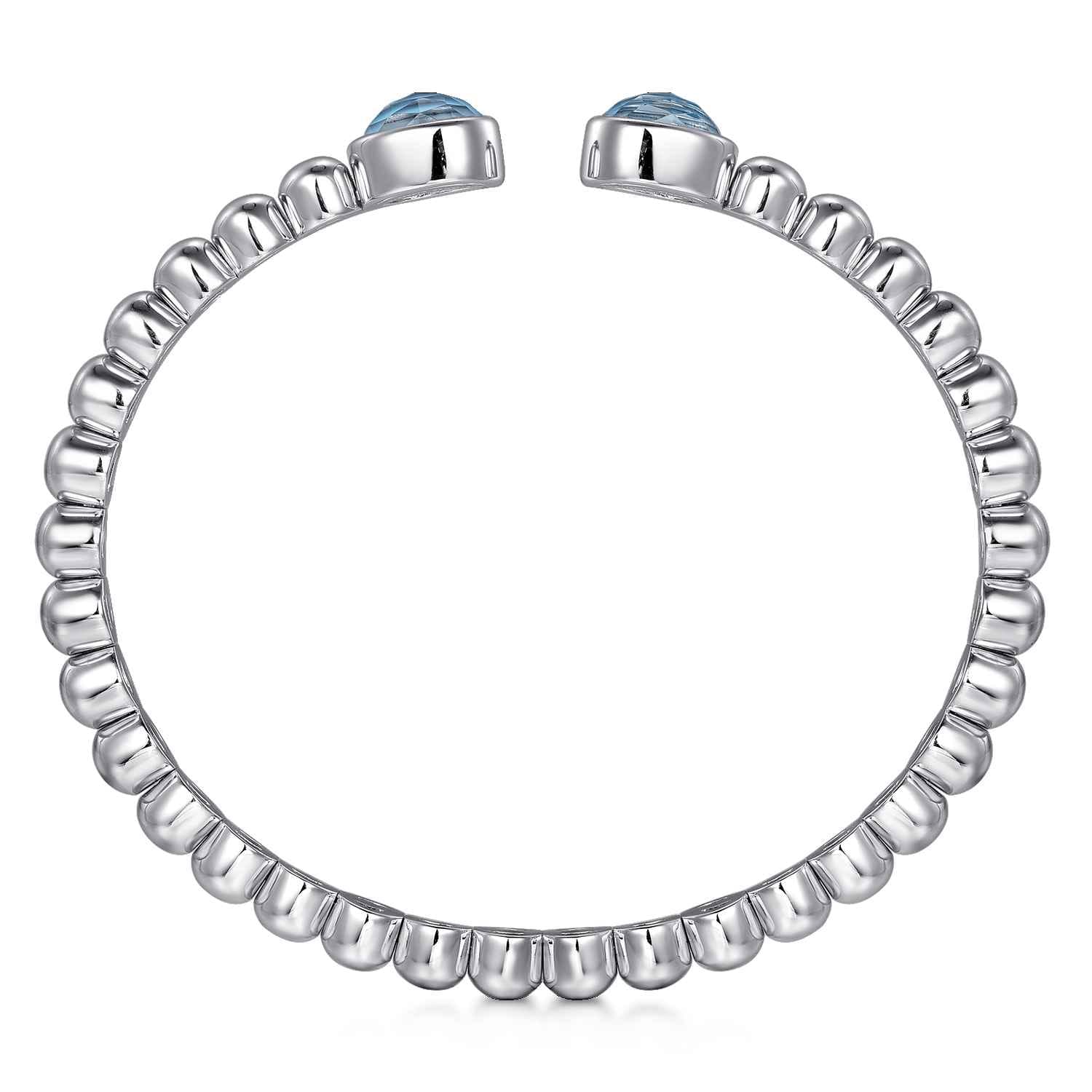 925 Sterling Silver Rock Crystal  Turquoise Open Bangle Bracelet - Shot 3