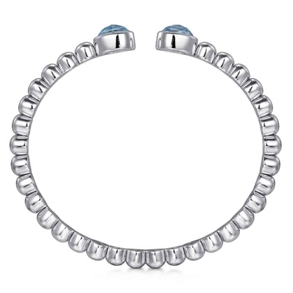 925 Sterling Silver Rock Crystal  Turquoise Open Bangle Bracelet