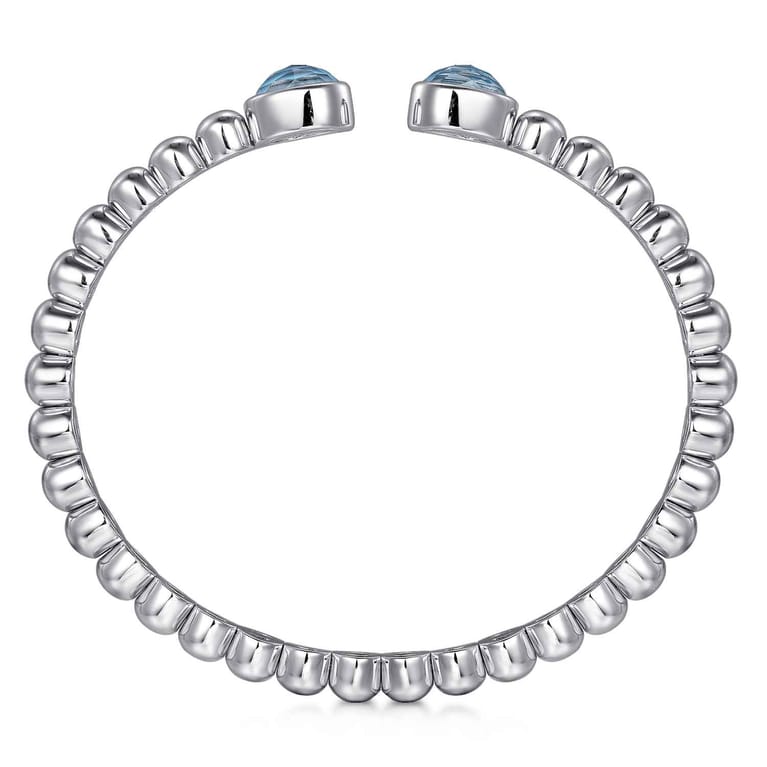 925 Sterling Silver Rock Crystal  Turquoise Open Bangle Bracelet - Shot 3