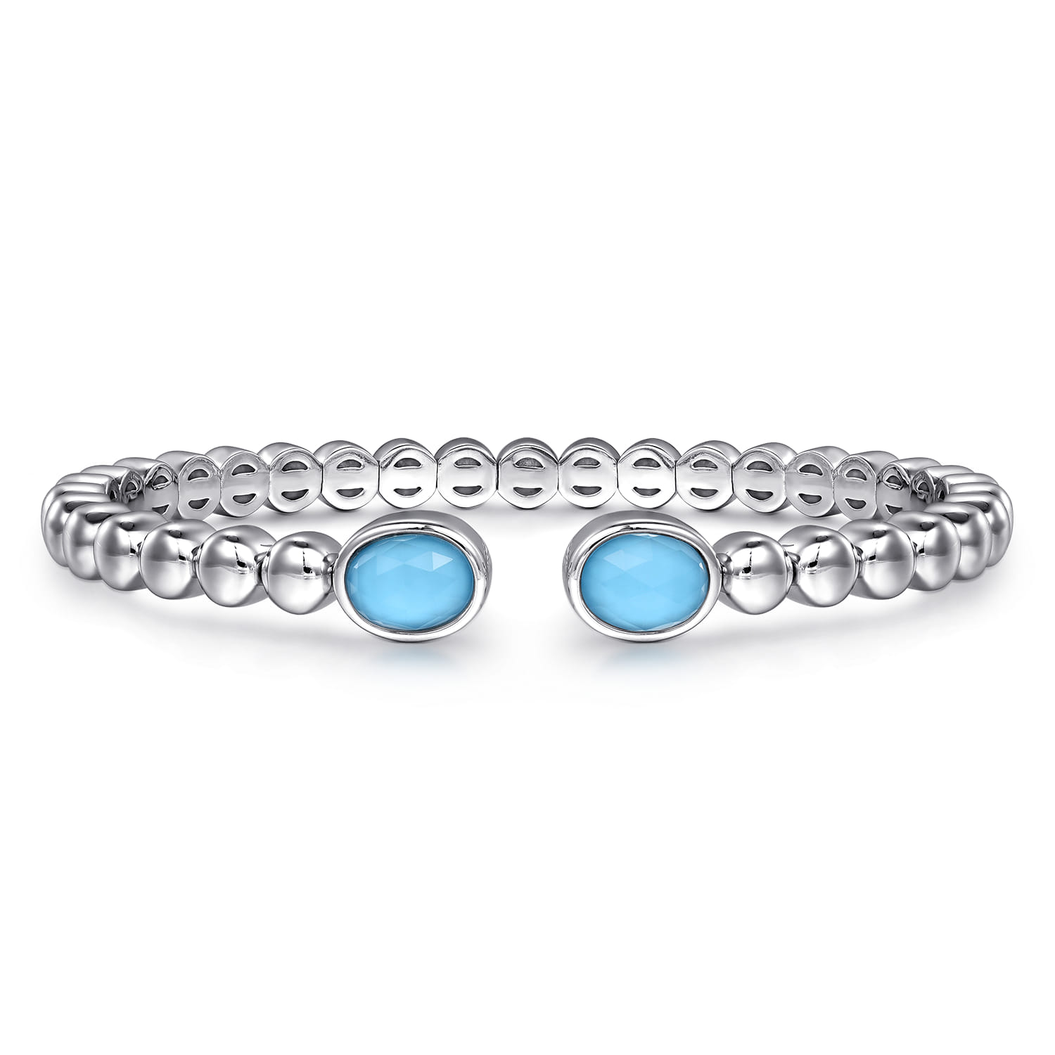 925 Sterling Silver Rock Crystal  Turquoise Open Bangle Bracelet - Shot 1