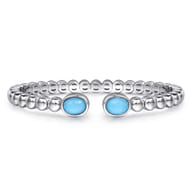 925 Sterling Silver Rock Crystal  Turquoise Open Bangle Bracelet