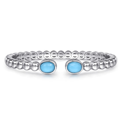925 Sterling Silver Rock Crystal  Turquoise Open Bangle Bracelet