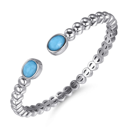 925 Sterling Silver Rock Crystal  Turquoise Open Bangle Bracelet