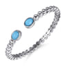 925 Sterling Silver Rock Crystal  Turquoise Open Bangle Bracelet