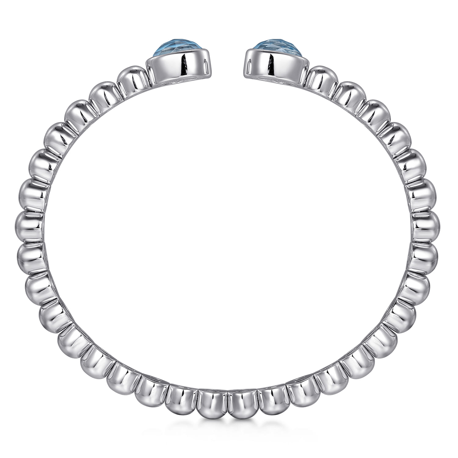 925 Sterling Silver Rock Crystal  Turquoise Open Bangle Bracelet - Shot 3