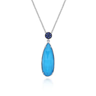 925 Sterling Silver Rock Crystal Turquoise Teardrop Pendant with Sapphire