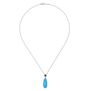 925 Sterling Silver Rock Crystal Turquoise Teardrop Pendant with Sapphire
