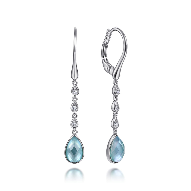 925 Sterling Silver Rock Crystal White MOP Green Onyx Earrings with White Sapphire - Shot 1