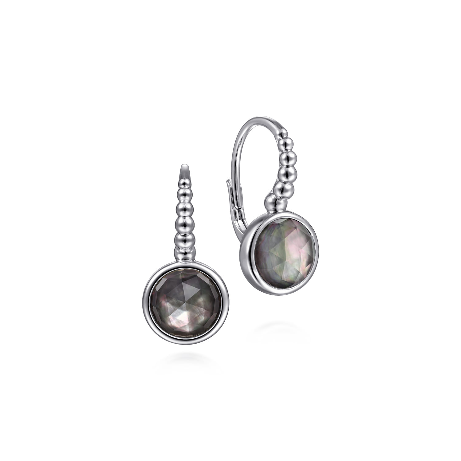 925 Sterling Silver Rock Crystal and Black MOP Leverback Earrings - Shot 1