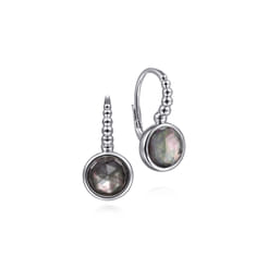 925 Sterling Silver Rock Crystal and Black MOP Leverback Earrings