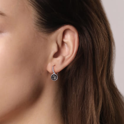 925 Sterling Silver Rock Crystal and Black MOP Leverback Earrings