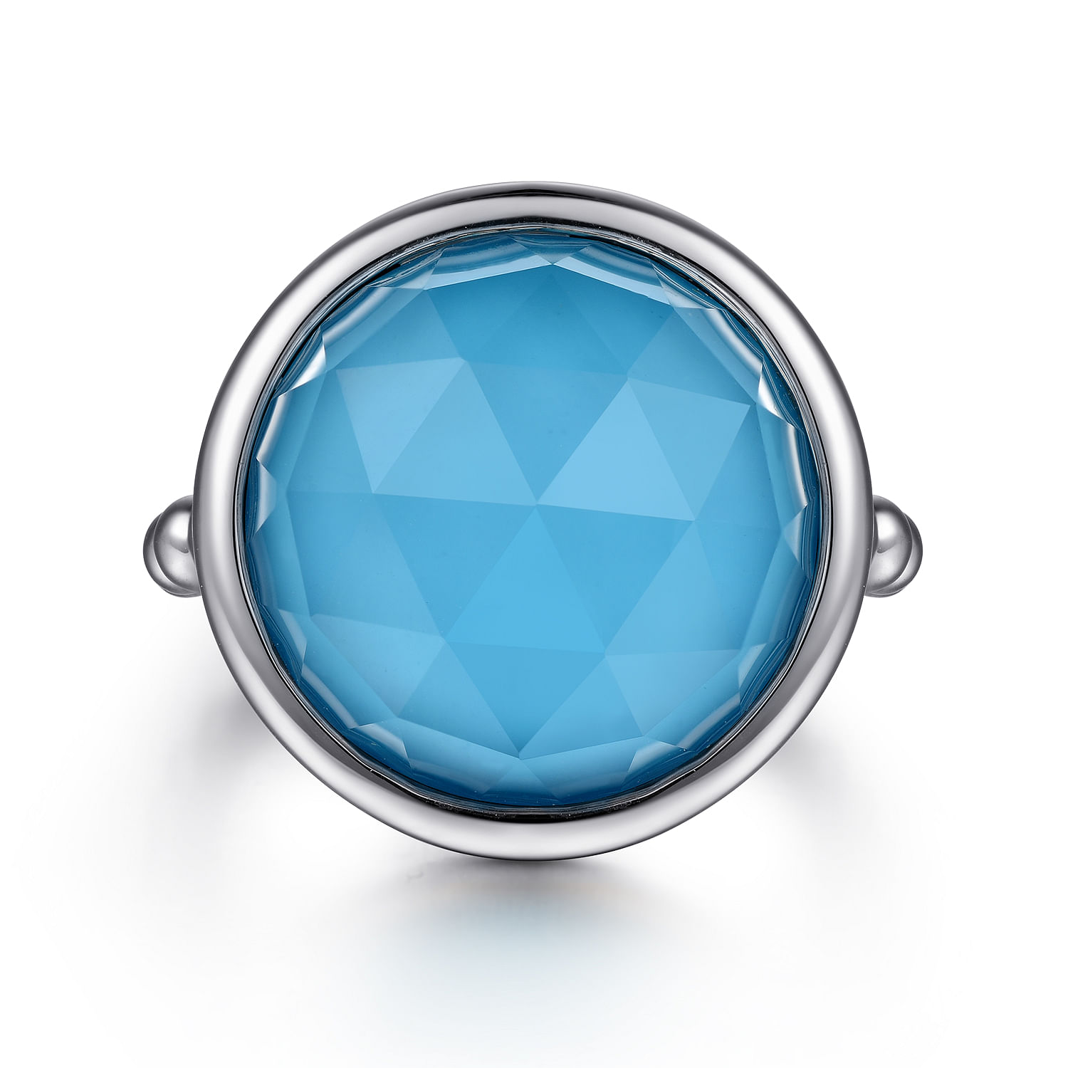 925 Sterling Silver Rock Crystal and Turquoise Bezel Signet Ring
