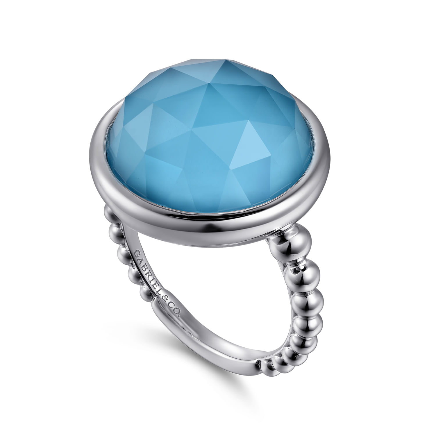 925 Sterling Silver Rock Crystal and Turquoise Bezel Signet Ring