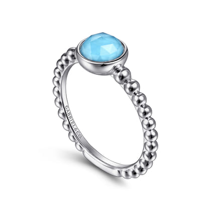 925 Sterling Silver Rock Crystal and Turquoise Bujukan Ring