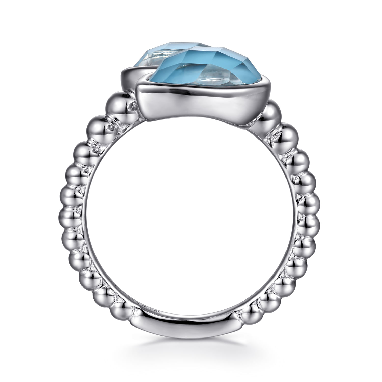 925 Sterling Silver Rock Crystal and Turquoise Bypass Ring