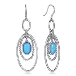 925 Sterling Silver Rock Crystal and Turquoise Fish Wire Drop Earrings