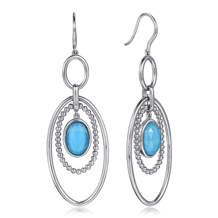 925 Sterling Silver Rock Crystal and Turquoise Fish Wire Drop Earrings - Shot 1