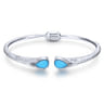 925 Sterling Silver Rock Crystal and Turquoise Hinged Cuff