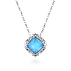 925 Sterling Silver Rock Crystal and Turquoise  Pendant Necklace
