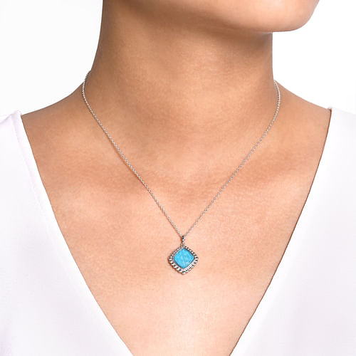 925 Sterling Silver Rock Crystal and Turquoise Pendant Necklace - Shot 3