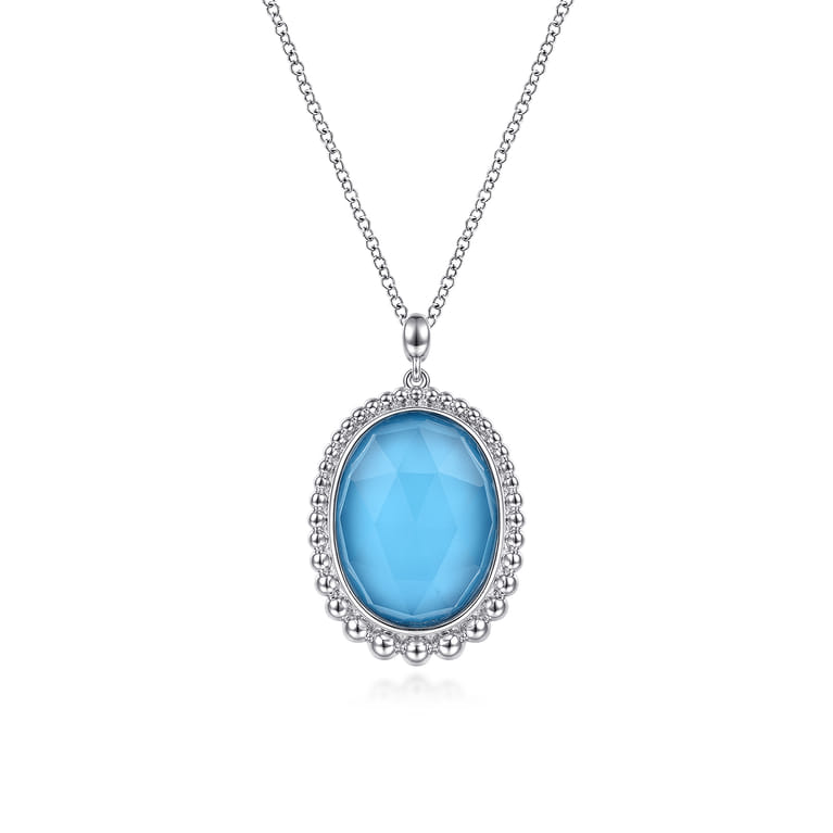 925 Sterling Silver Rock Crystal and Turquoise Pendant Necklace - Shot 1