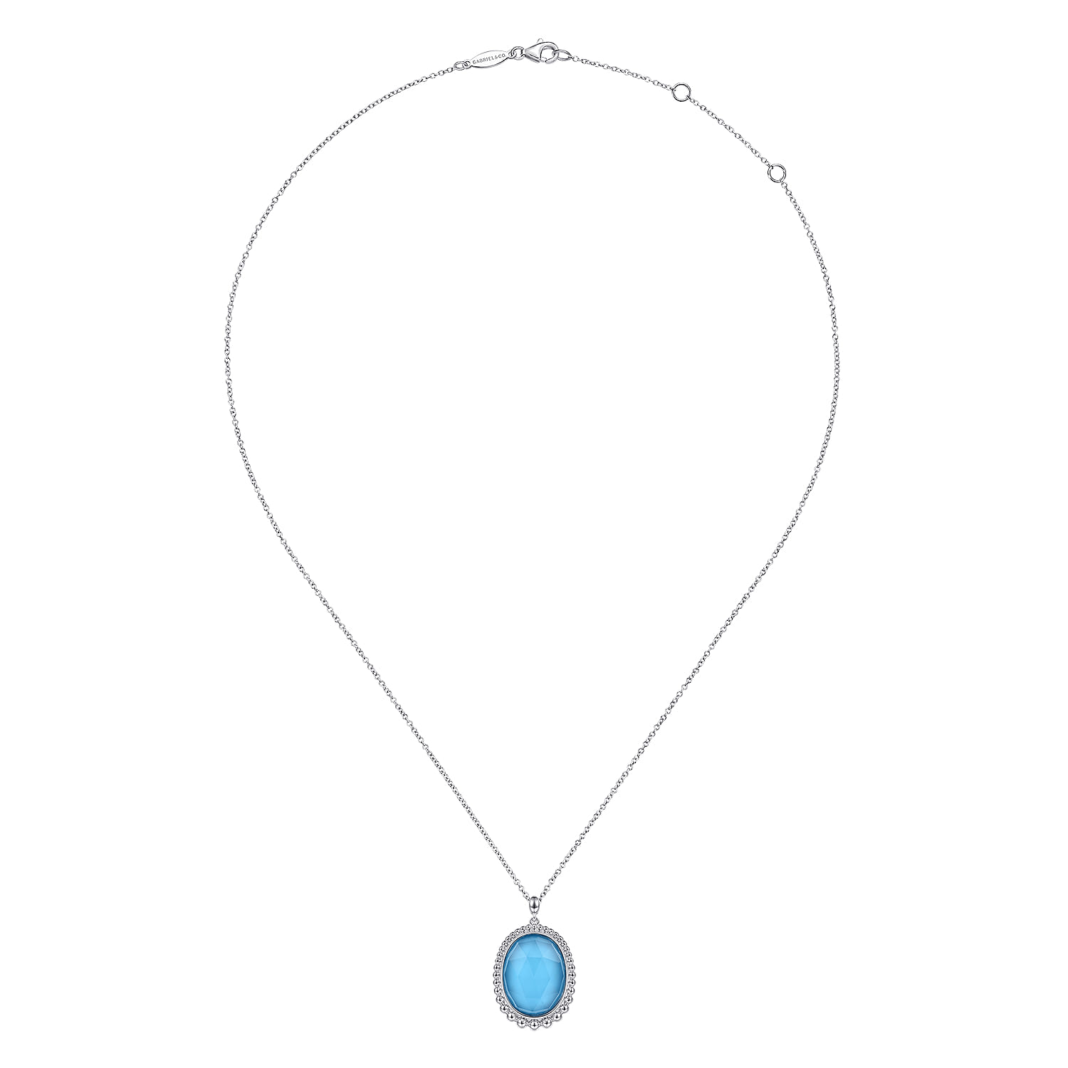 925 Sterling Silver Rock Crystal and Turquoise Pendant Necklace - Shot 2