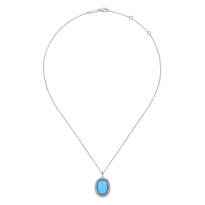 925 Sterling Silver Rock Crystal and Turquoise Pendant Necklace