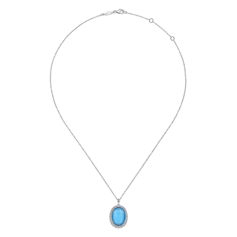 925 Sterling Silver Rock Crystal and Turquoise Pendant Necklace - Shot 2
