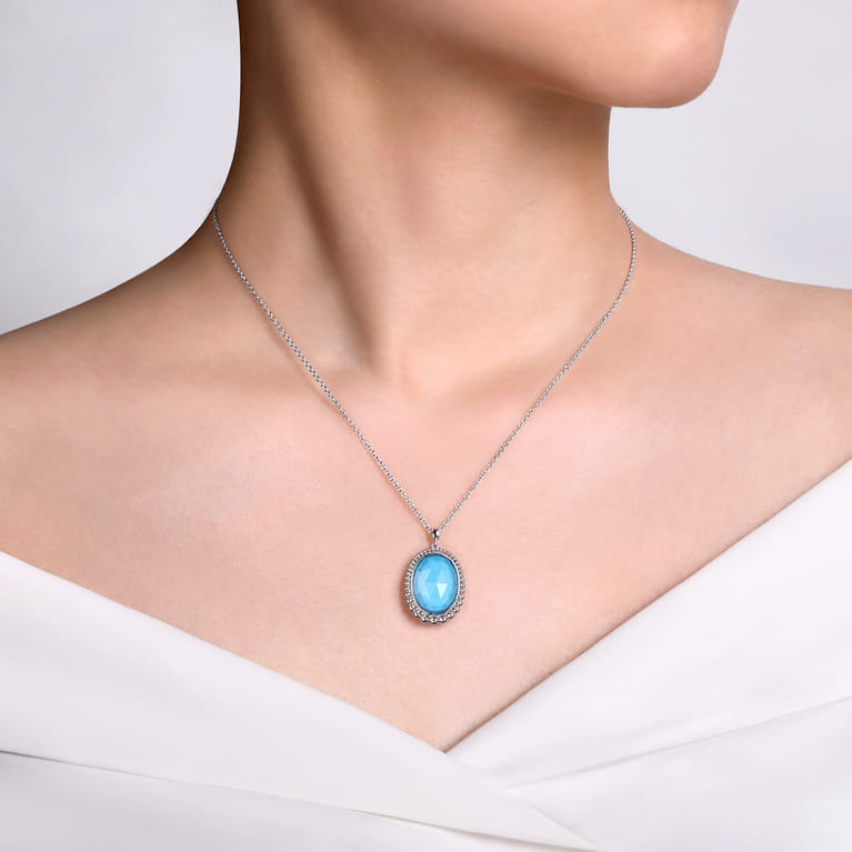 925 Sterling Silver Rock Crystal and Turquoise Pendant Necklace - Shot 3