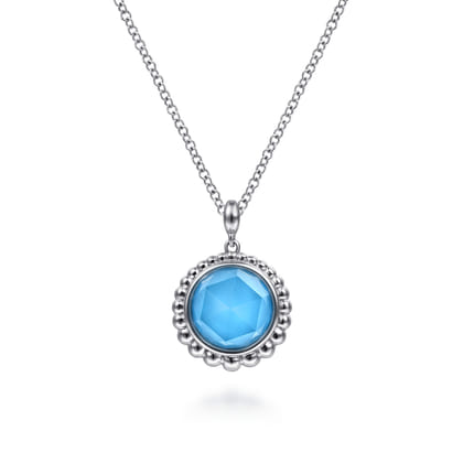 925 Sterling Silver Rock Crystal and Turquoise Pendant Necklace