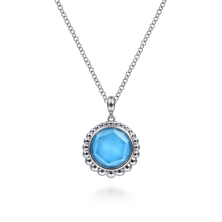 925 Sterling Silver Rock Crystal and Turquoise Pendant Necklace - Shot 1