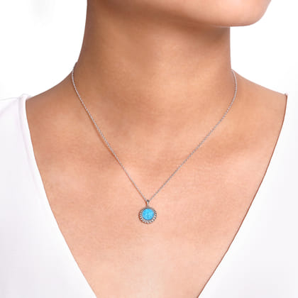 925 Sterling Silver Rock Crystal and Turquoise Pendant Necklace