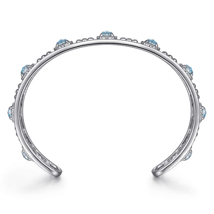 925 Sterling Silver Rock Crystal and Turquoise Station Cuff