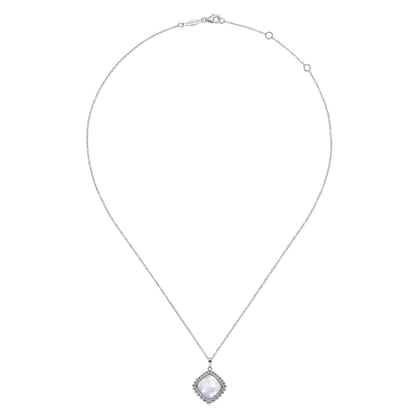 925 Sterling Silver Rock Crystal and White MOP Pendant Necklace
