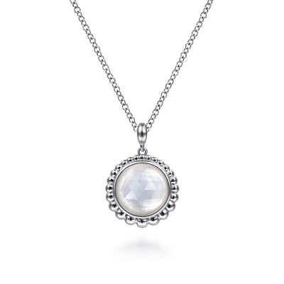 925 Sterling Silver Rock Crystal and White MOP Pendant Necklace