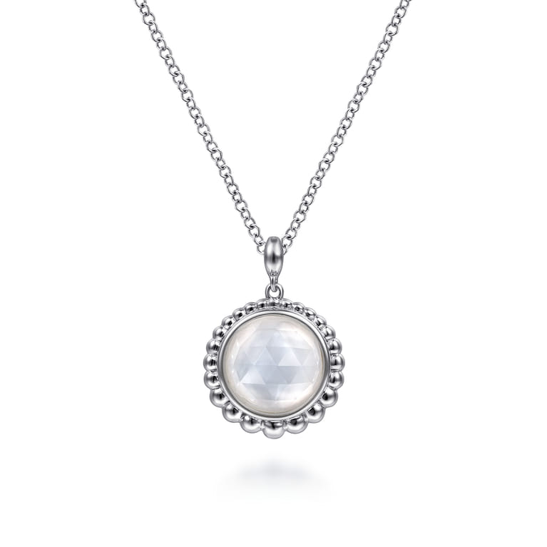 925 Sterling Silver Rock Crystal and White MOP Pendant Necklace - Shot 1