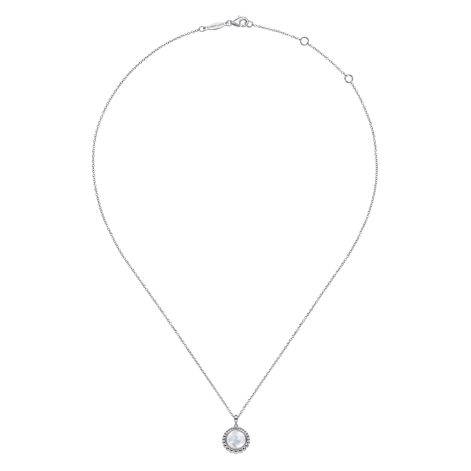 925 Sterling Silver Rock Crystal and White MOP Pendant Necklace - Shot 2