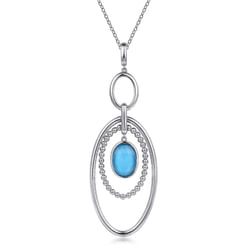 925 Sterling Silver Rock crystal & Turquoise Doublet Pendant Drop Necklace