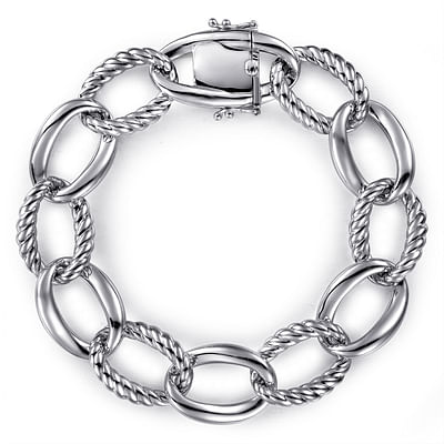 925 Sterling Silver Rope Link Chain Bracelet