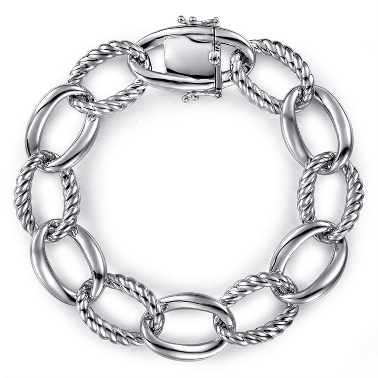 925 Sterling Silver Rope Link Chain Bracelet - Shot 1