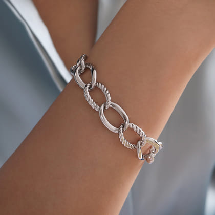 925 Sterling Silver Rope Link Chain Bracelet