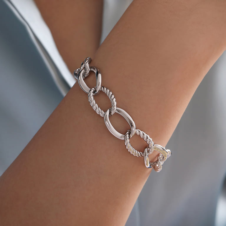 925 Sterling Silver Rope Link Chain Bracelet - Shot 3