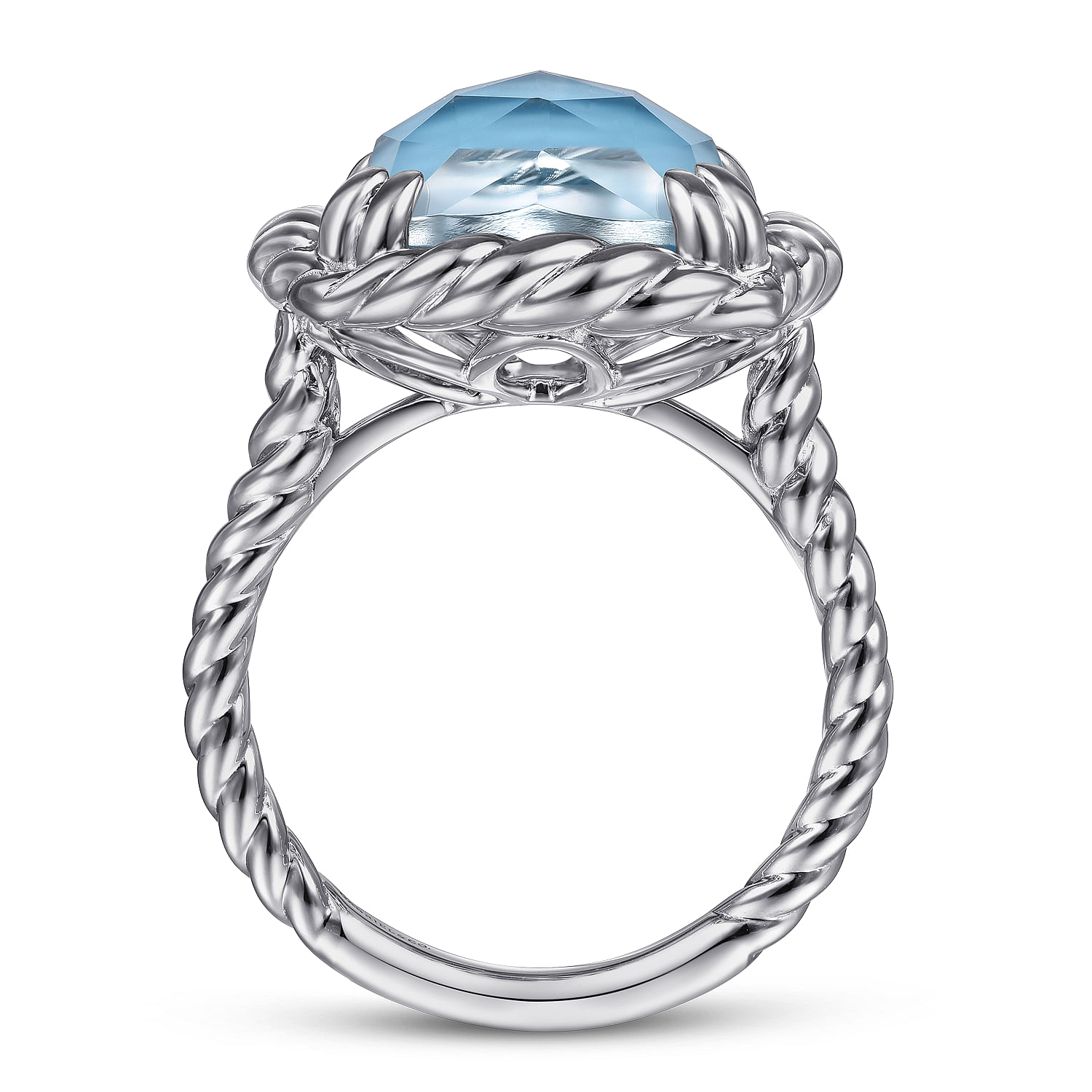 925 Sterling Silver Rope Rock Crystal and Turquoise Signet Ring - Shot 2