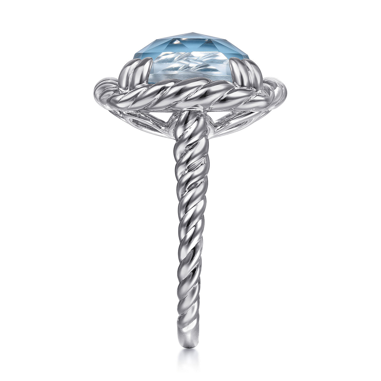 925 Sterling Silver Rope Rock Crystal and Turquoise Signet Ring - Shot 4