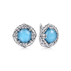 925 Sterling Silver Rope Rock Crystal and Turquoise Stone Stud Earrings