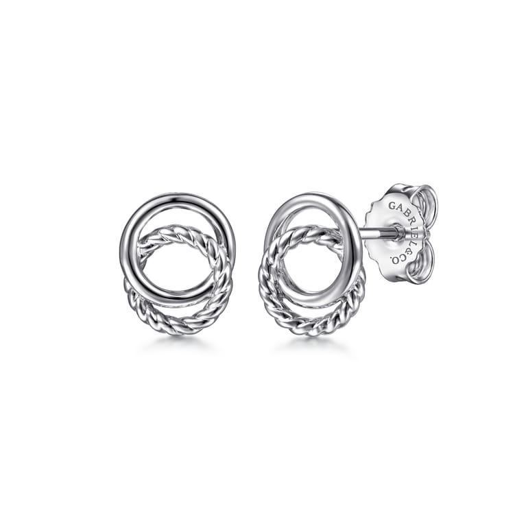 925 Sterling Silver Rope Stud Earrings - Shot 1
