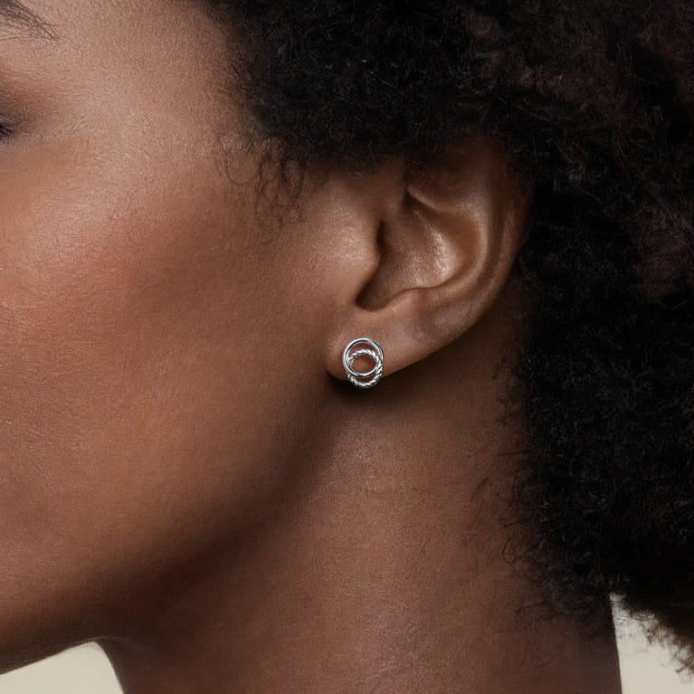 925 Sterling Silver Rope Stud Earrings - Shot 3