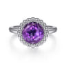 925 Sterling Silver Round Amethyst Bezel Set Ring with Bujukan Bead Halo