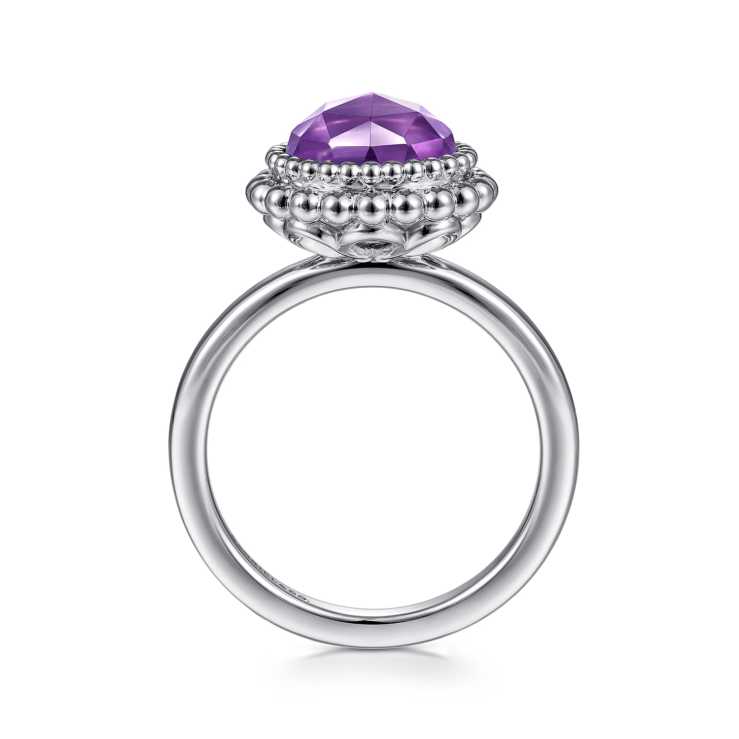 925 Sterling Silver Round Amethyst Bezel Set Ring with Bujukan Bead Halo